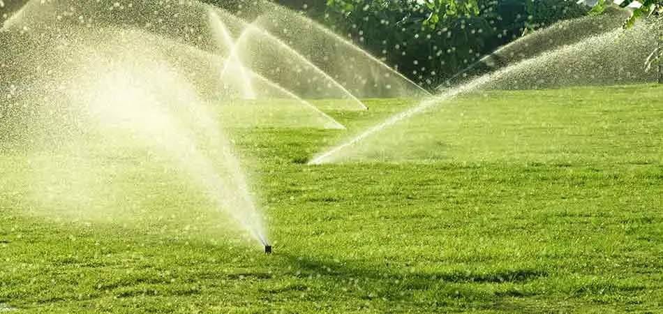 Irrigation system starting up in the city of Des Moines, Iowa.