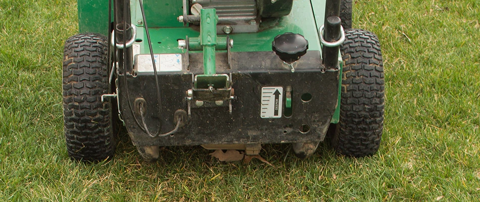 Our seeding machine in action on a property in Ankeny, IA.
