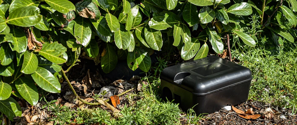 Vole trap placed in a property in Des Moines, IA.
